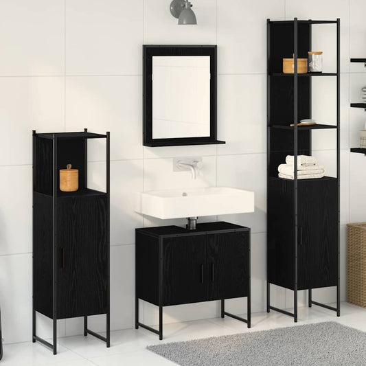 Badkamermeubelset met plank met opslag 4 pcs Zwart Bewerkt hout is nu te koop bij PeponiXL, paradijselijk wonen!