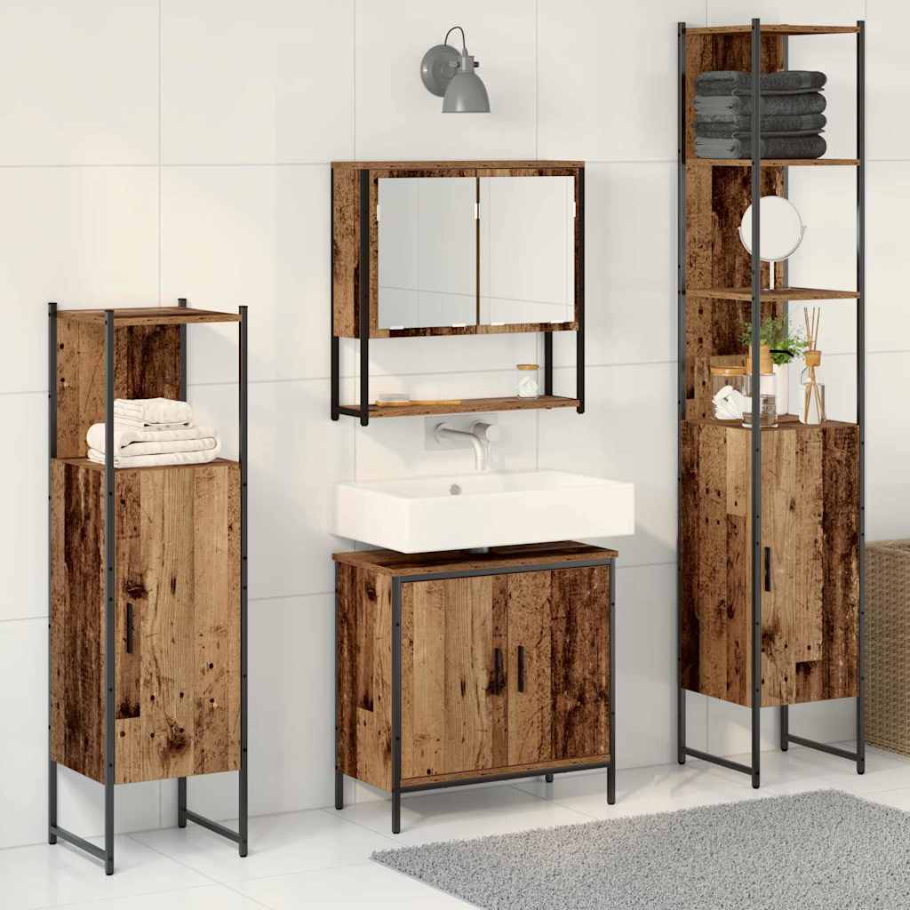 Badkamermeubelset 4 pcs Bruin 33 x 33 x 185.5 cm Bewerkt hout is nu te koop bij PeponiXL, paradijselijk wonen!