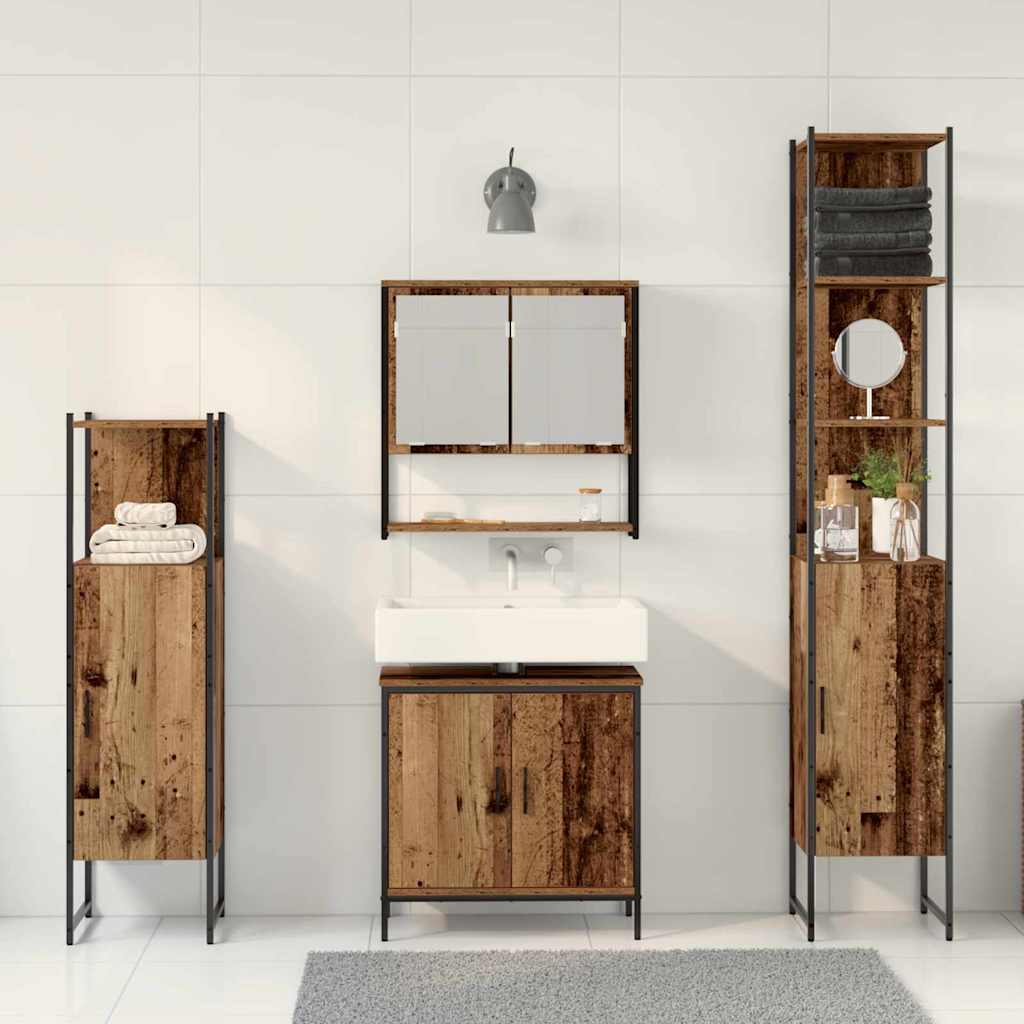 Badkamermeubelset 4 pcs Bruin 33 x 33 x 185.5 cm Bewerkt hout is nu te koop bij PeponiXL, paradijselijk wonen!