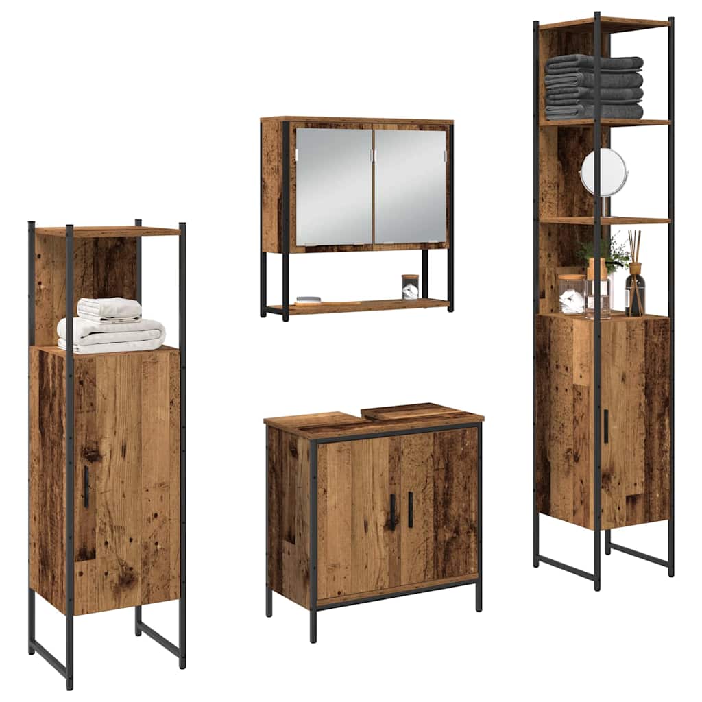Badkamermeubelset 4 pcs Bruin 33 x 33 x 185.5 cm Bewerkt hout is nu te koop bij PeponiXL, paradijselijk wonen!