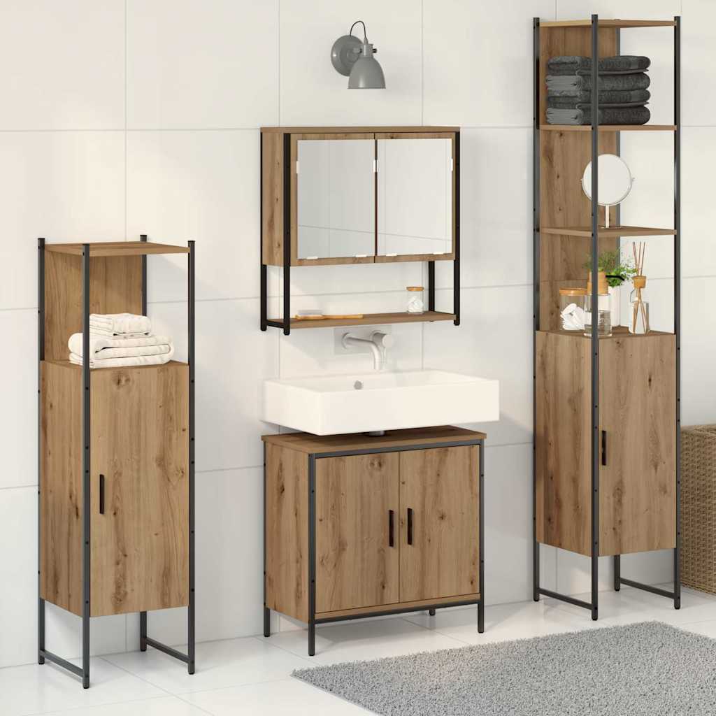 Badkamermeubelset met plank met opslag 4 pcs Bruin Bewerkt hout is nu te koop bij PeponiXL, paradijselijk wonen!