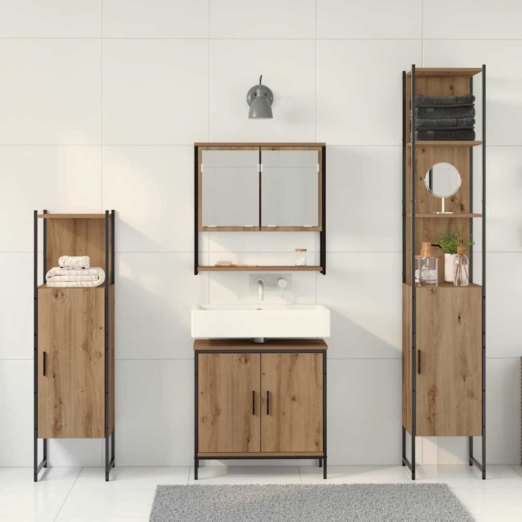 Badkamermeubelset met plank met opslag 4 pcs Bruin Bewerkt hout is nu te koop bij PeponiXL, paradijselijk wonen!