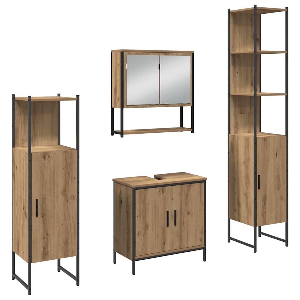 Badkamermeubelset met plank met opslag 4 pcs Bruin Bewerkt hout is nu te koop bij PeponiXL, paradijselijk wonen!