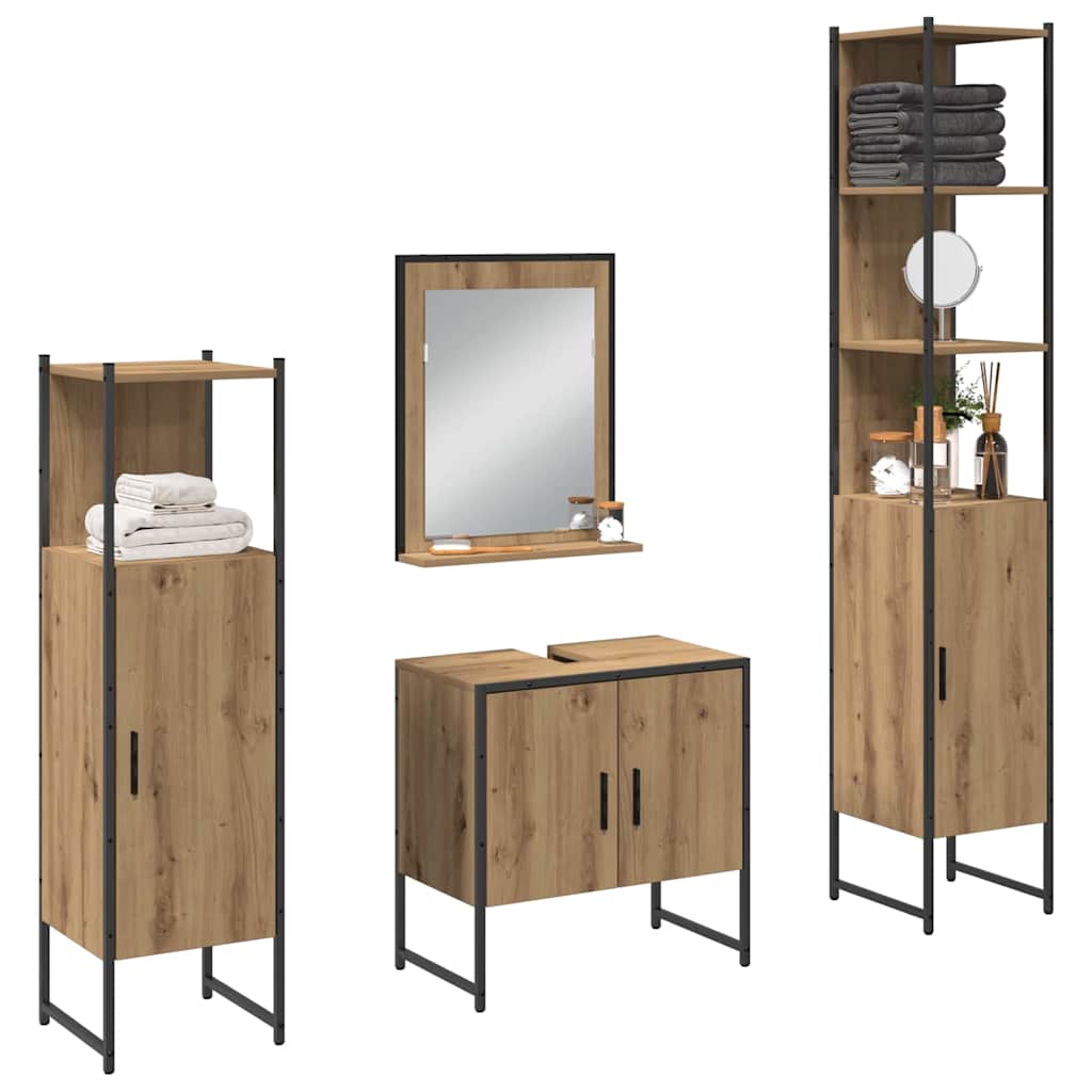 Badkamermeubelset met plank met opslag 4 pcs Bruin Bewerkt hout is nu te koop bij PeponiXL, paradijselijk wonen!