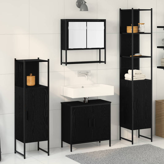 Badkamermeubelset met plank met opslag 4 pcs Zwart Bewerkt hout is nu te koop bij PeponiXL, paradijselijk wonen!
