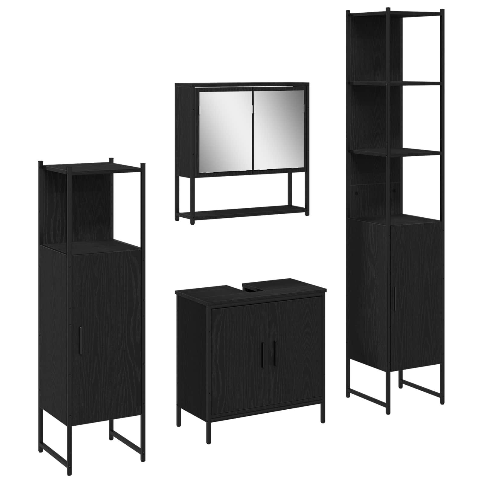 Badkamermeubelset met plank met opslag 4 pcs Zwart Bewerkt hout is nu te koop bij PeponiXL, paradijselijk wonen!