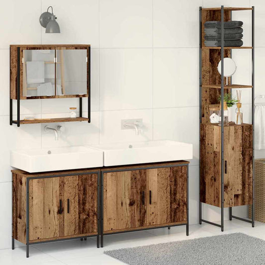 Badkamermeubelset met plank met opslag 4 pcs Bruin Bewerkt hout is nu te koop bij PeponiXL, paradijselijk wonen!