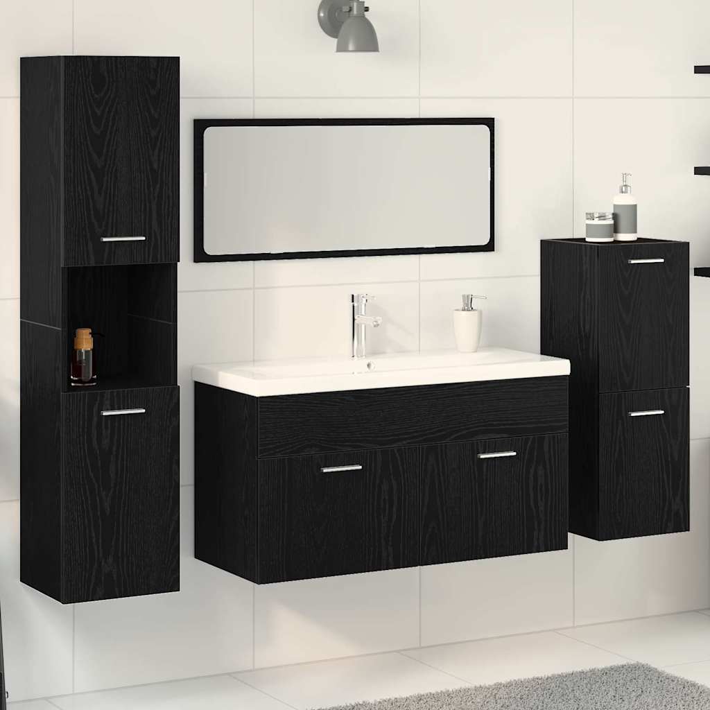 Badkamermeubelset Wandgemonteerd 4 pcs Zwart Eiken Bewerkt hout is nu te koop bij PeponiXL, paradijselijk wonen!