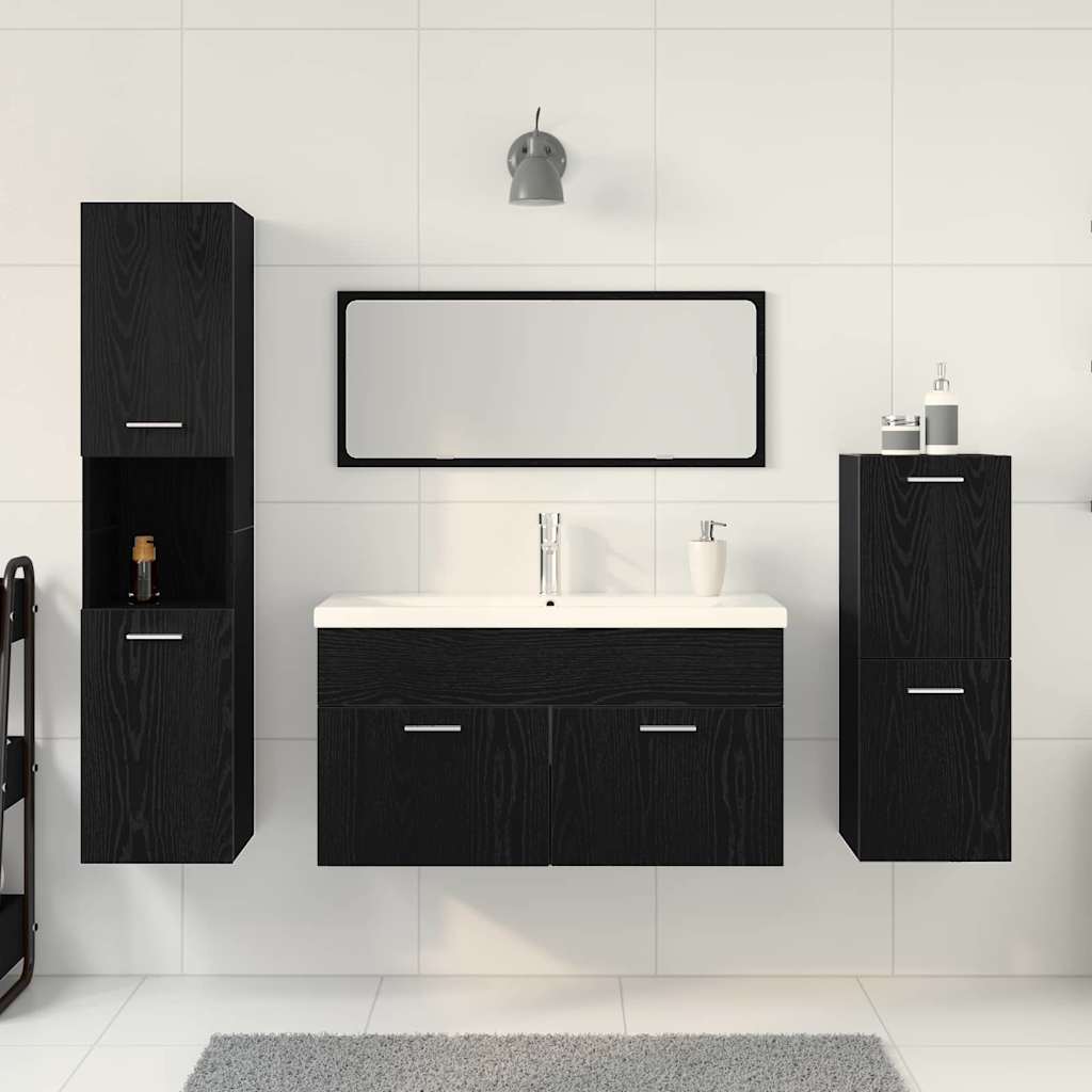 Badkamermeubelset Wandgemonteerd 4 pcs Zwart Eiken Bewerkt hout is nu te koop bij PeponiXL, paradijselijk wonen!