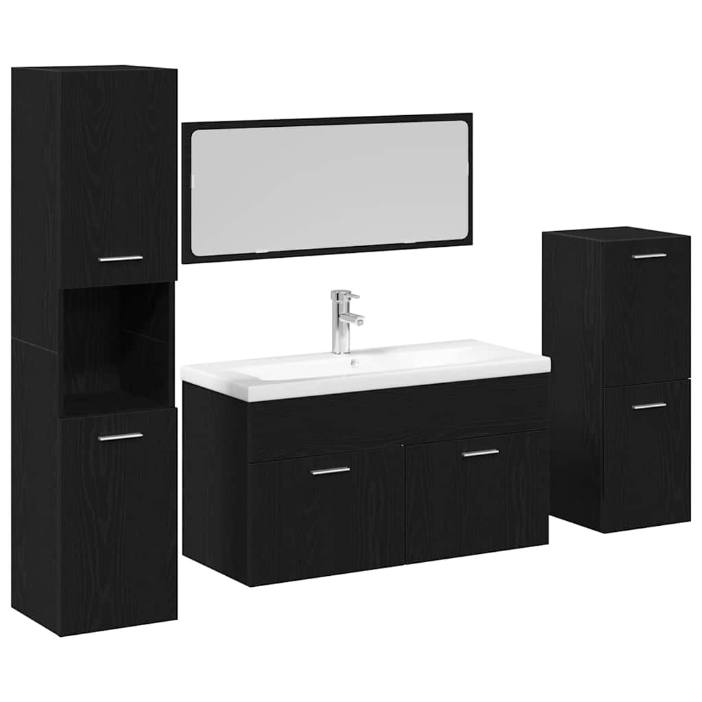 Badkamermeubelset Wandgemonteerd 4 pcs Zwart Eiken Bewerkt hout is nu te koop bij PeponiXL, paradijselijk wonen!