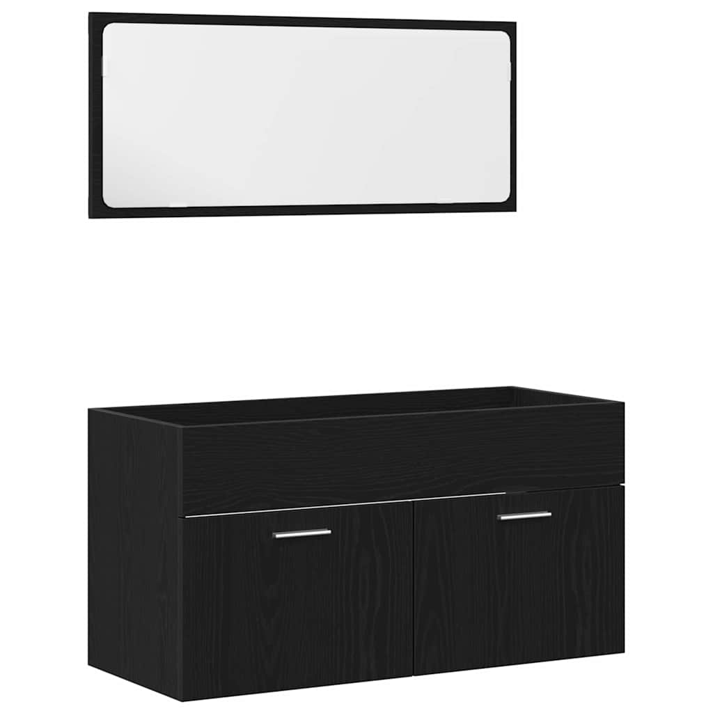 Badkamermeubelset Wandgemonteerd 4 pcs Zwart Eiken Bewerkt hout is nu te koop bij PeponiXL, paradijselijk wonen!