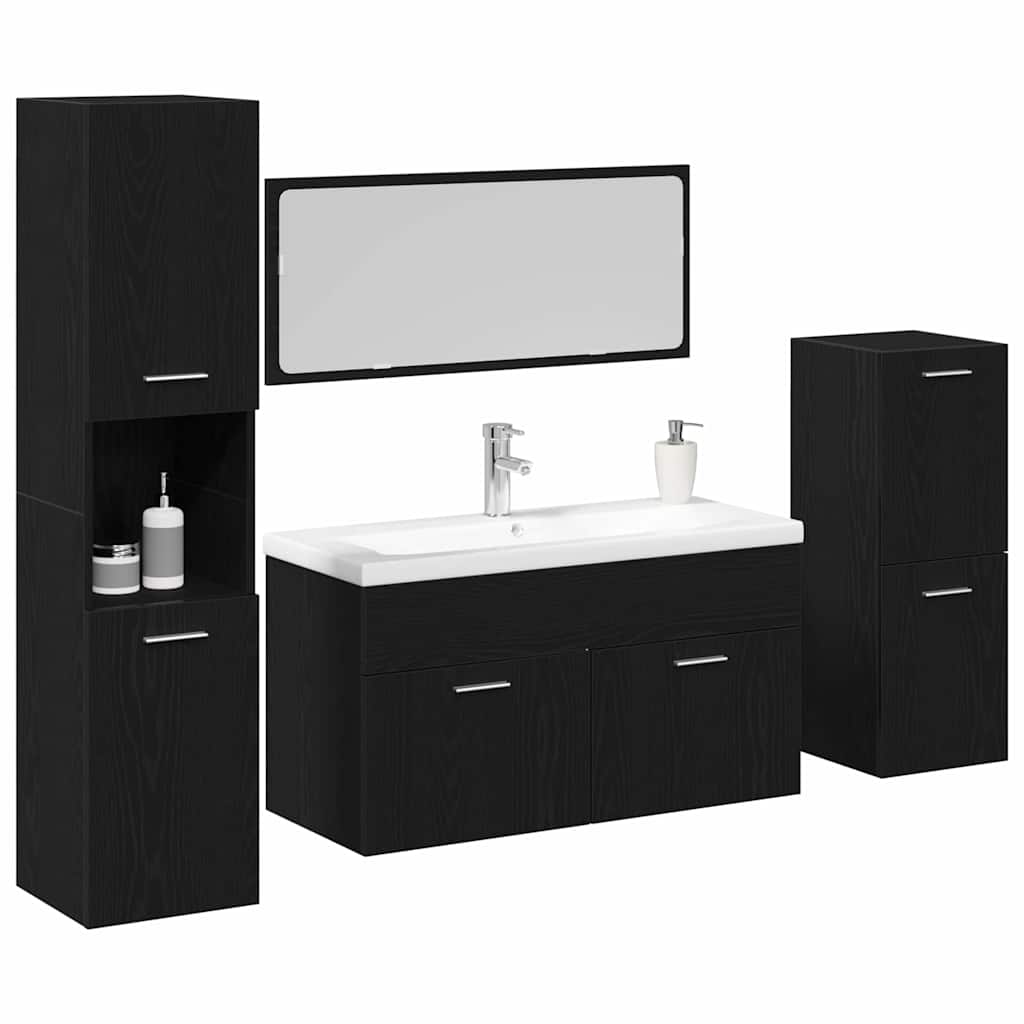 Badkamermeubelset Wandgemonteerd 4 pcs Zwart Eiken Bewerkt hout is nu te koop bij PeponiXL, paradijselijk wonen!