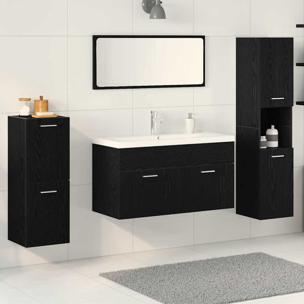 Badkamermeubelset met plank 5 pcs Zwart Eiken Bewerkt hout is nu te koop bij PeponiXL, paradijselijk wonen!