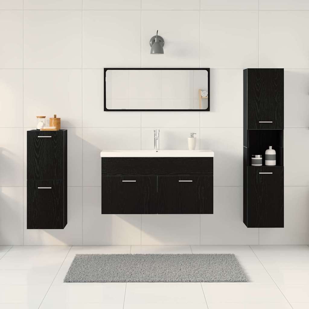 Badkamermeubelset met plank 5 pcs Zwart Eiken Bewerkt hout is nu te koop bij PeponiXL, paradijselijk wonen!