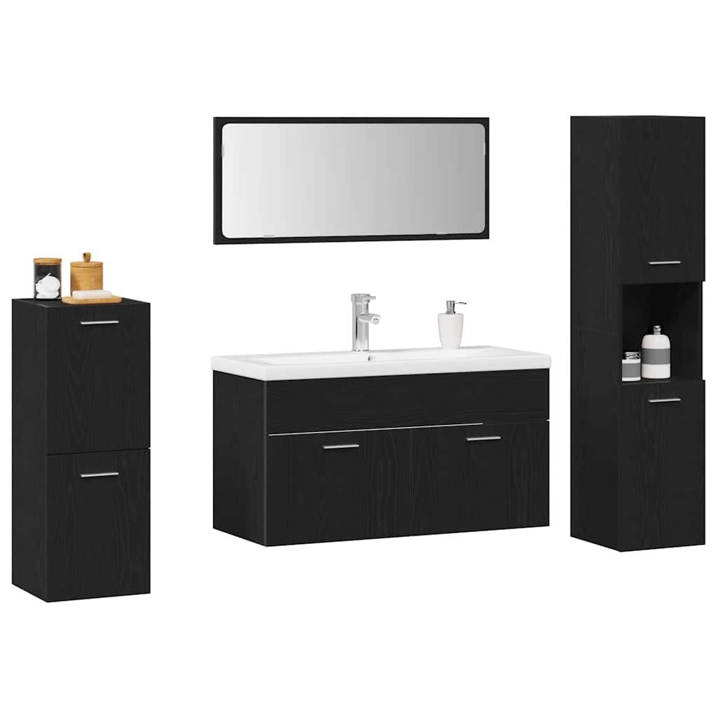 Badkamermeubelset met plank 5 pcs Zwart Eiken Bewerkt hout is nu te koop bij PeponiXL, paradijselijk wonen!