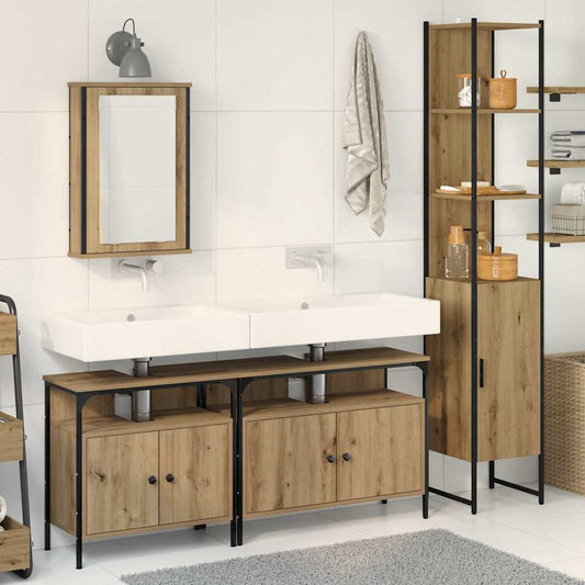 Badkamermeubelset met plank 4 pcs Artisan Eiken Bewerkt hout is nu te koop bij PeponiXL, paradijselijk wonen!