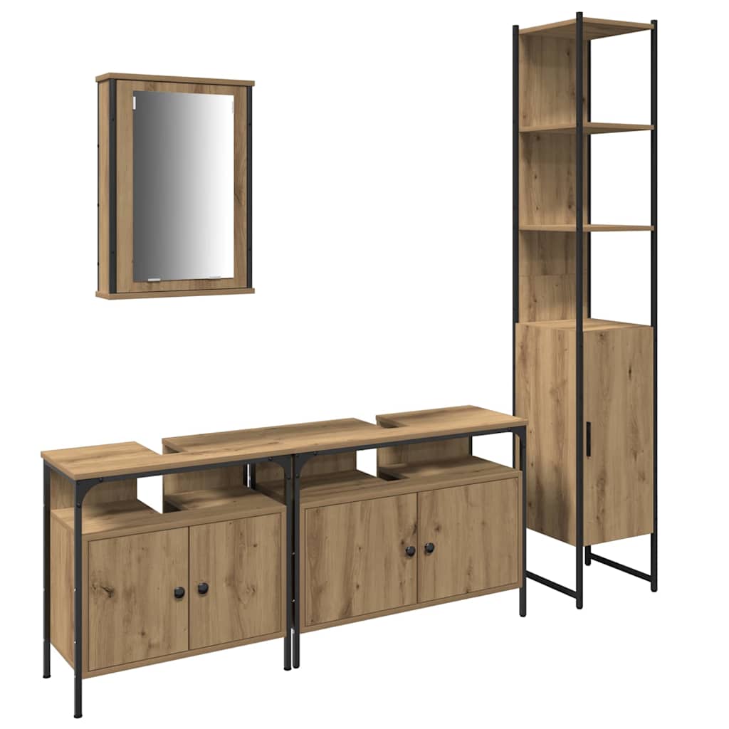 Badkamermeubelset met plank 4 pcs Artisan Eiken Bewerkt hout is nu te koop bij PeponiXL, paradijselijk wonen!