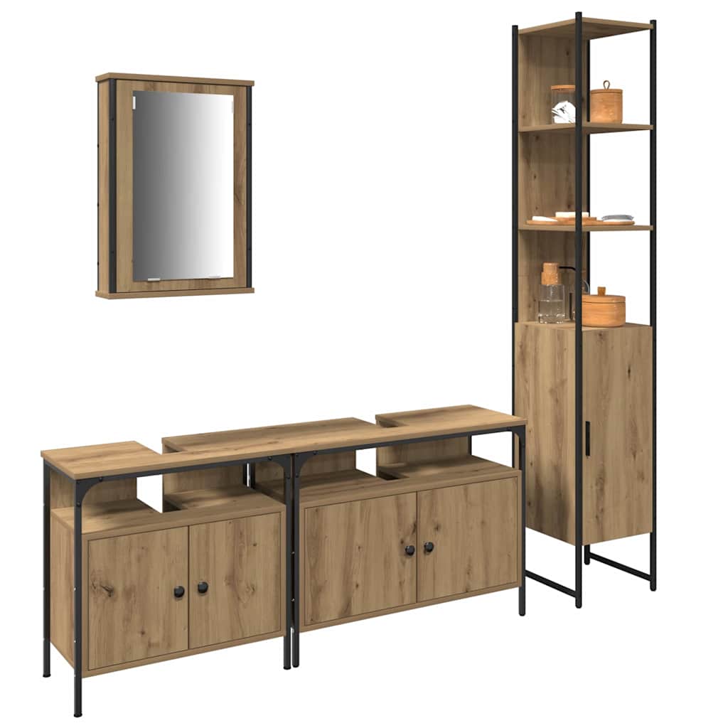 Badkamermeubelset met plank 4 pcs Artisan Eiken Bewerkt hout is nu te koop bij PeponiXL, paradijselijk wonen!