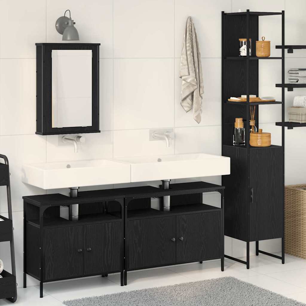 Badkamermeubelset met plank 4 pcs Zwart Eiken Bewerkt hout is nu te koop bij PeponiXL, paradijselijk wonen!