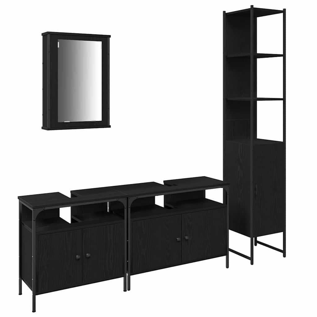 Badkamermeubelset met plank 4 pcs Zwart Eiken Bewerkt hout is nu te koop bij PeponiXL, paradijselijk wonen!