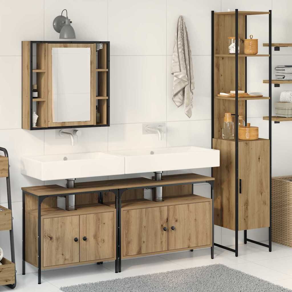 Badkamermeubelset met plank 4 pcs Artisan Eiken Bewerkt hout is nu te koop bij PeponiXL, paradijselijk wonen!