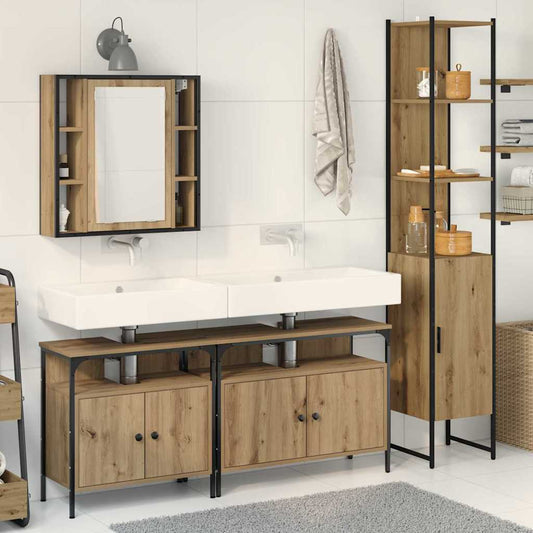 Badkamermeubelset met plank 4 pcs Artisan Eiken Bewerkt hout is nu te koop bij PeponiXL, paradijselijk wonen!