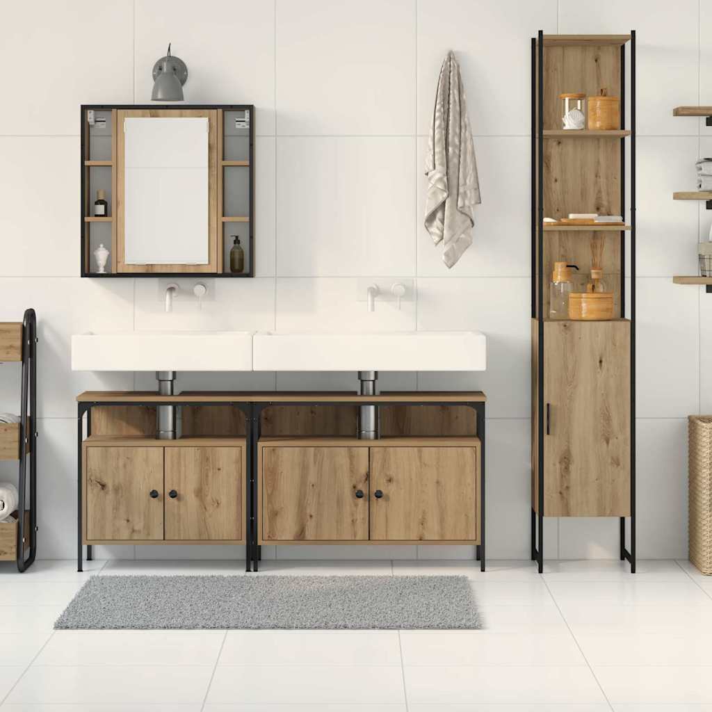 Badkamermeubelset met plank 4 pcs Artisan Eiken Bewerkt hout is nu te koop bij PeponiXL, paradijselijk wonen!
