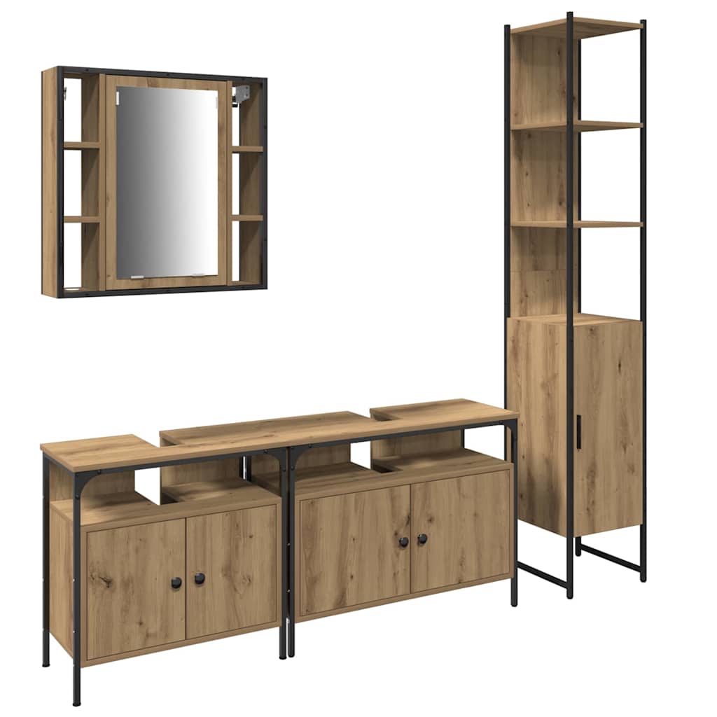 Badkamermeubelset met plank 4 pcs Artisan Eiken Bewerkt hout is nu te koop bij PeponiXL, paradijselijk wonen!