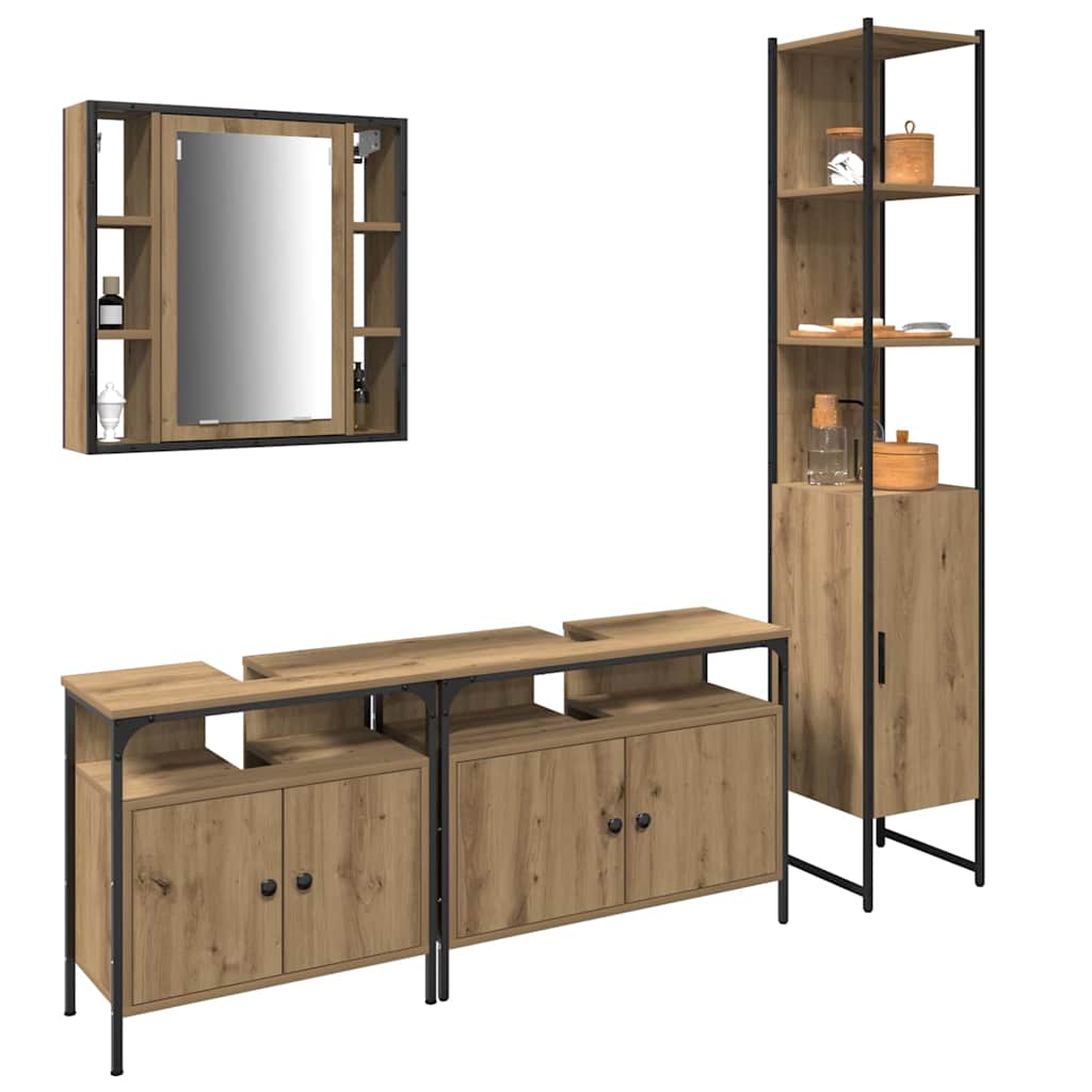 Badkamermeubelset met plank 4 pcs Artisan Eiken Bewerkt hout is nu te koop bij PeponiXL, paradijselijk wonen!