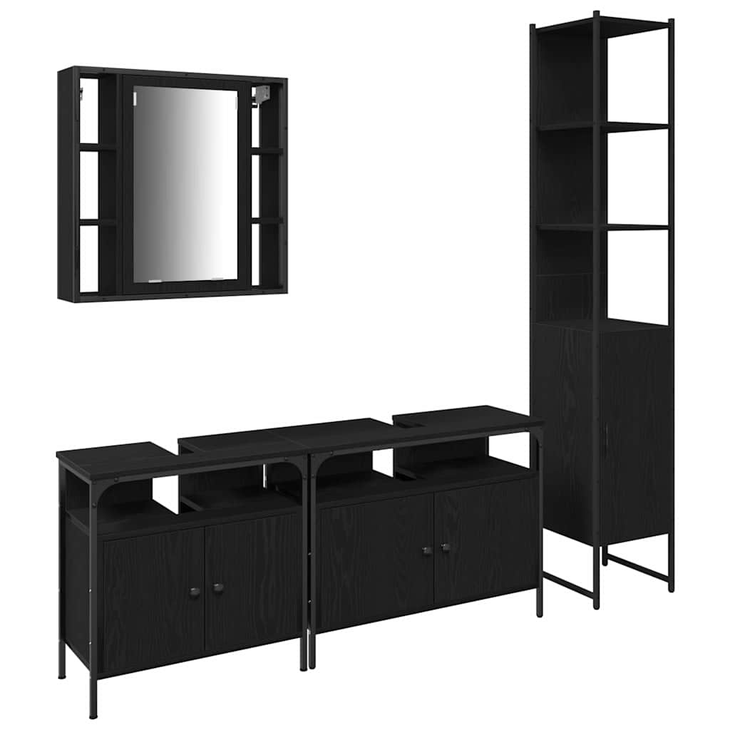 Badkamermeubelset met plank 4 pcs Zwart Eiken Bewerkt hout is nu te koop bij PeponiXL, paradijselijk wonen!
