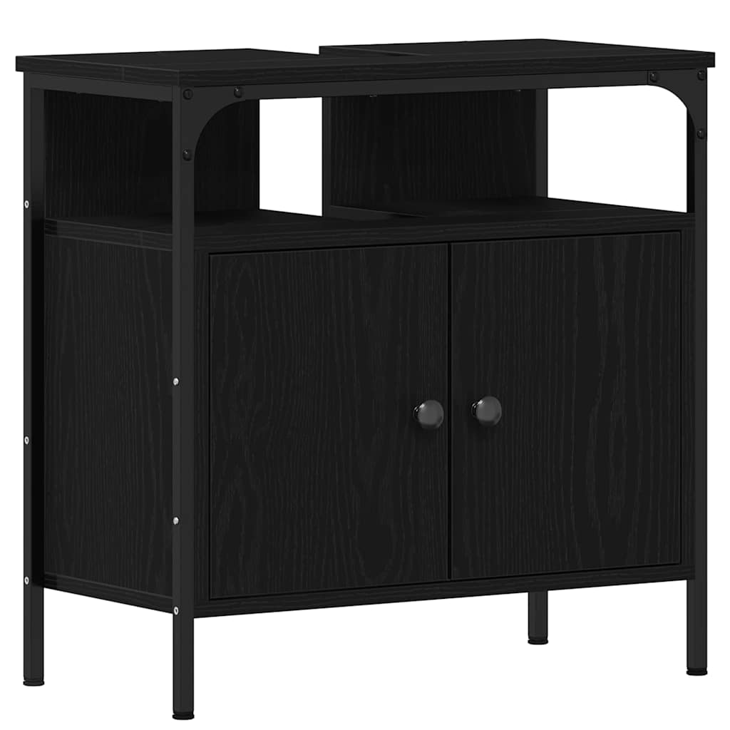 Badkamermeubelset met plank 4 pcs Zwart Eiken Bewerkt hout is nu te koop bij PeponiXL, paradijselijk wonen!