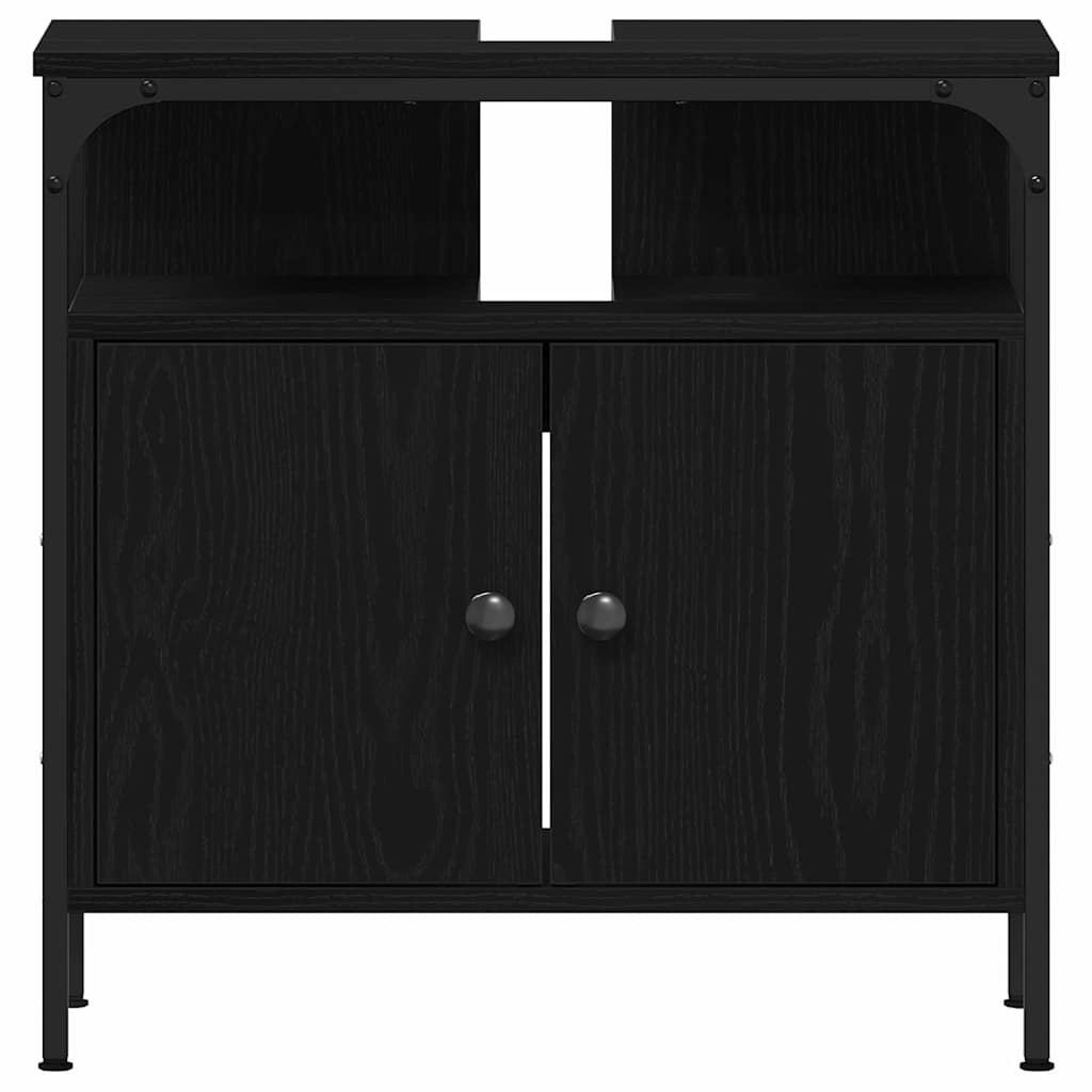 Badkamermeubelset met plank 4 pcs Zwart Eiken Bewerkt hout is nu te koop bij PeponiXL, paradijselijk wonen!