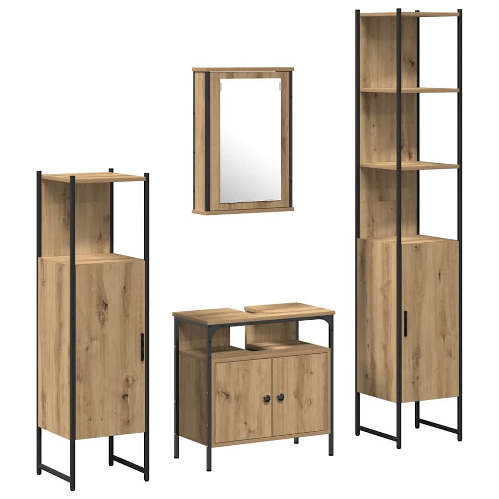 Badkamermeubelset 4 pcs artisanaal eikenkleurig Bewerkt hout is nu te koop bij PeponiXL, paradijselijk wonen!