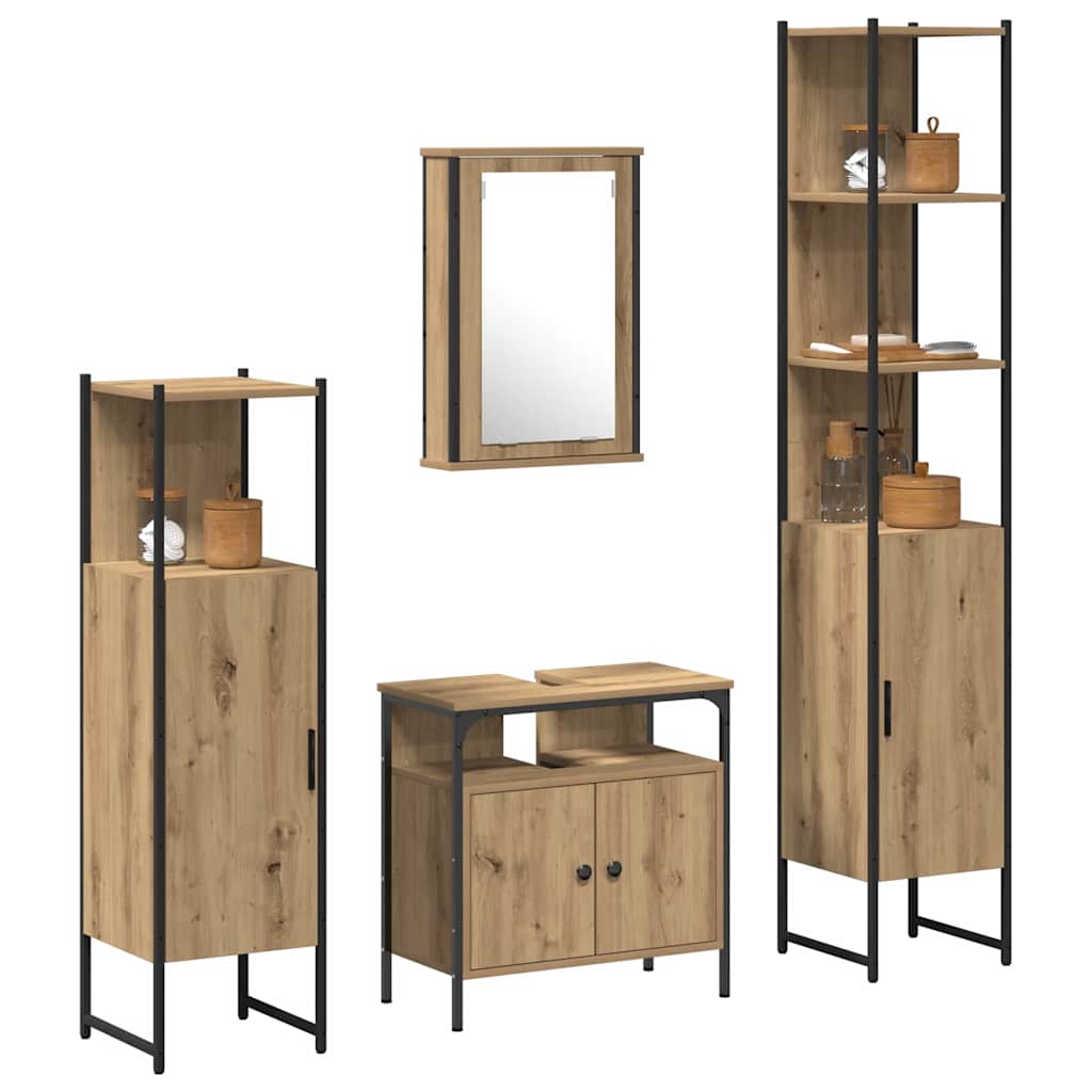 Badkamermeubelset 4 pcs artisanaal eikenkleurig Bewerkt hout is nu te koop bij PeponiXL, paradijselijk wonen!