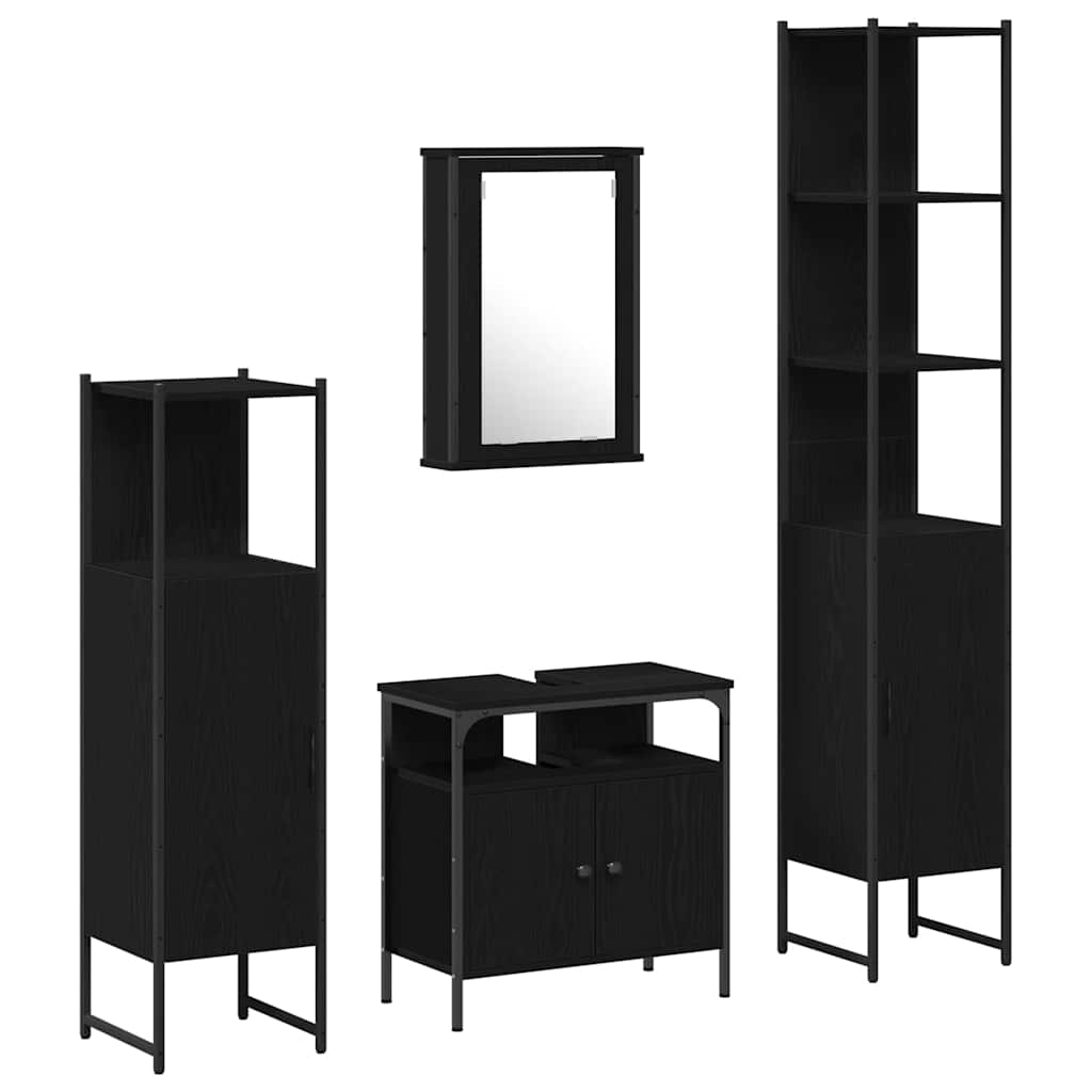 Badkamermeubelset met plank 4 pcs Zwart eiken Bewerkt hout is nu te koop bij PeponiXL, paradijselijk wonen!