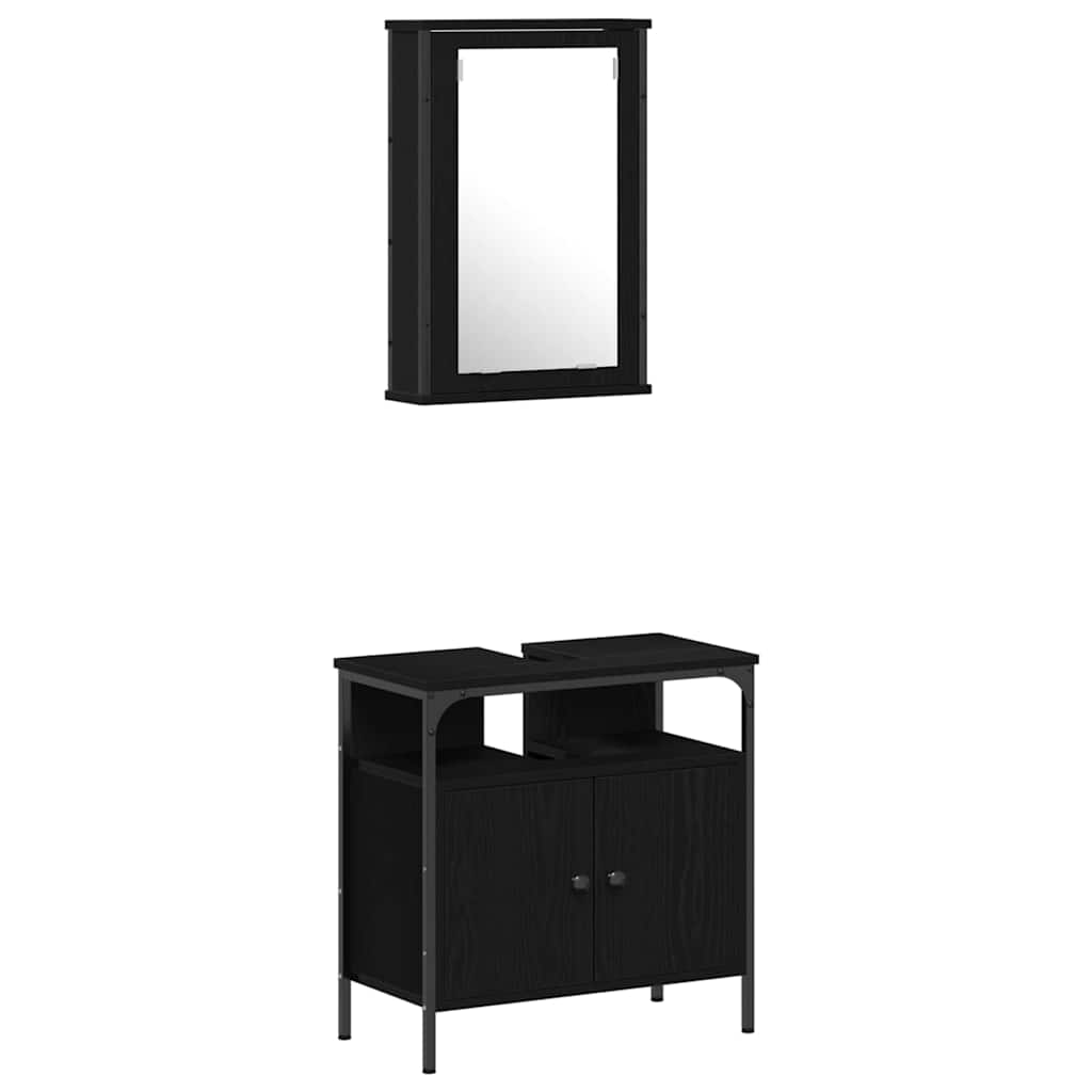 Badkamermeubelset met plank 4 pcs Zwart eiken Bewerkt hout is nu te koop bij PeponiXL, paradijselijk wonen!