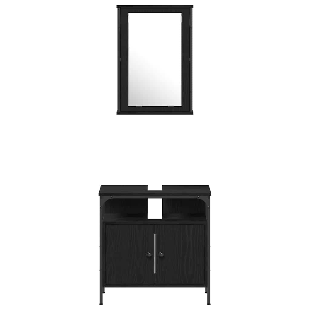 Badkamermeubelset met plank 4 pcs Zwart eiken Bewerkt hout is nu te koop bij PeponiXL, paradijselijk wonen!