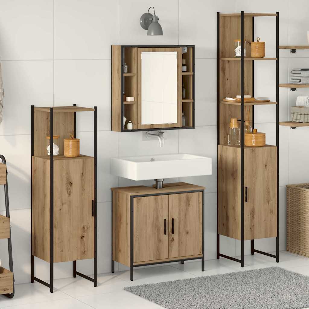 Badkamermeubelset met plank met opslag 4 pcs Bruin Bewerkt hout is nu te koop bij PeponiXL, paradijselijk wonen!