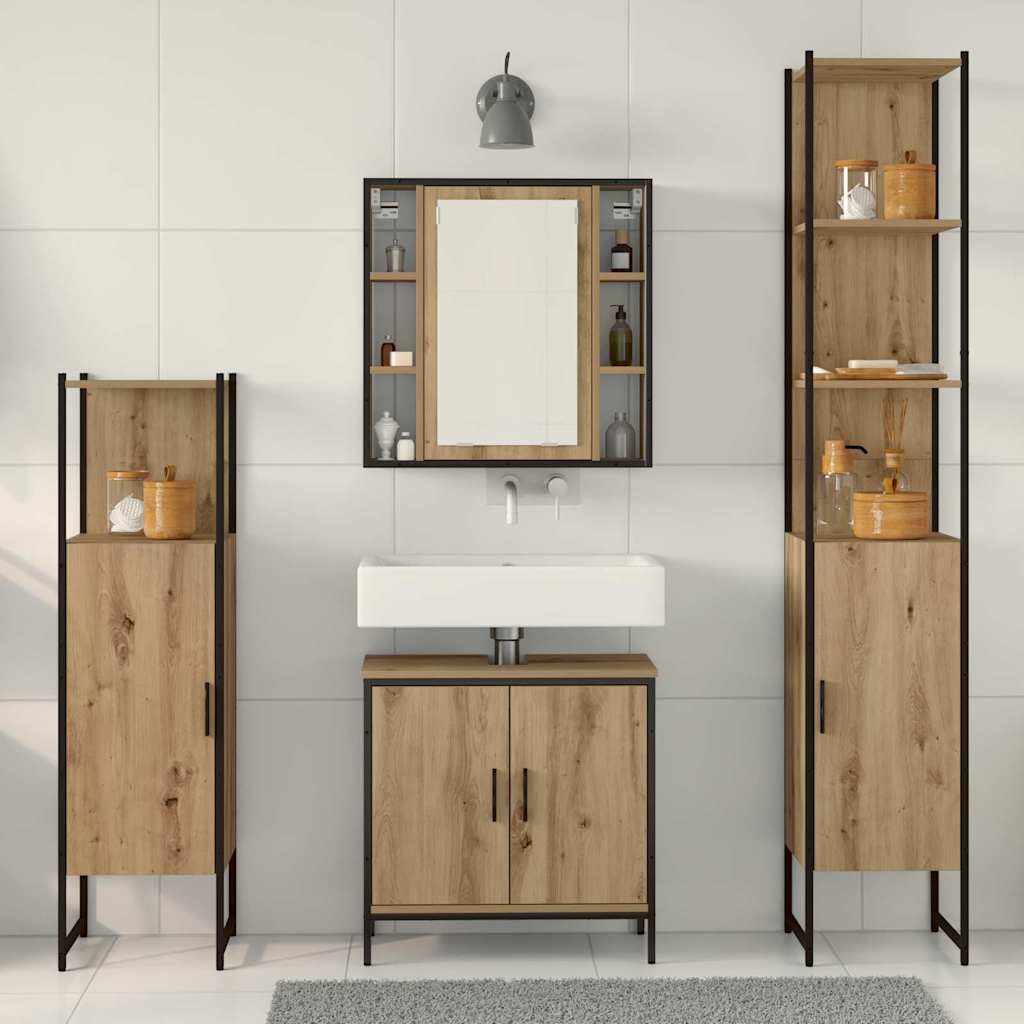 Badkamermeubelset met plank met opslag 4 pcs Bruin Bewerkt hout is nu te koop bij PeponiXL, paradijselijk wonen!