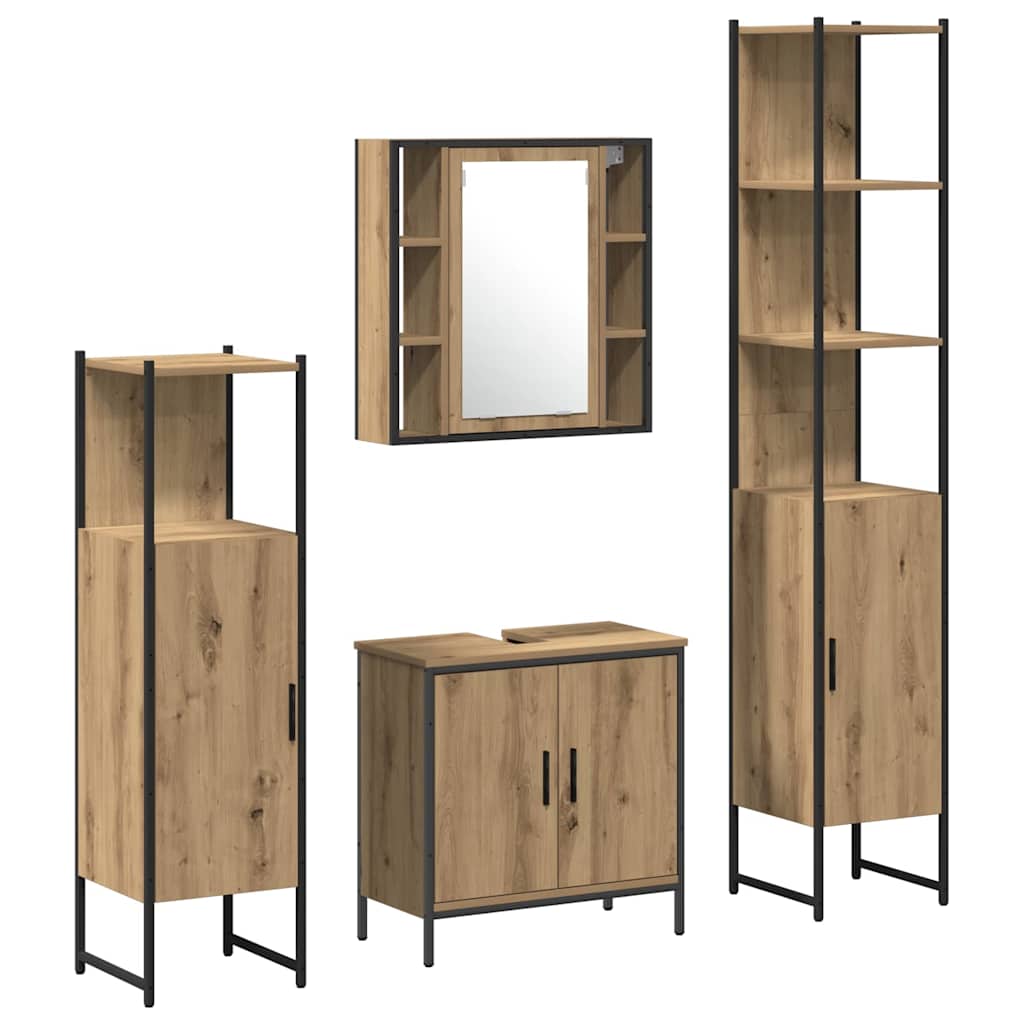 Badkamermeubelset met plank met opslag 4 pcs Bruin Bewerkt hout is nu te koop bij PeponiXL, paradijselijk wonen!