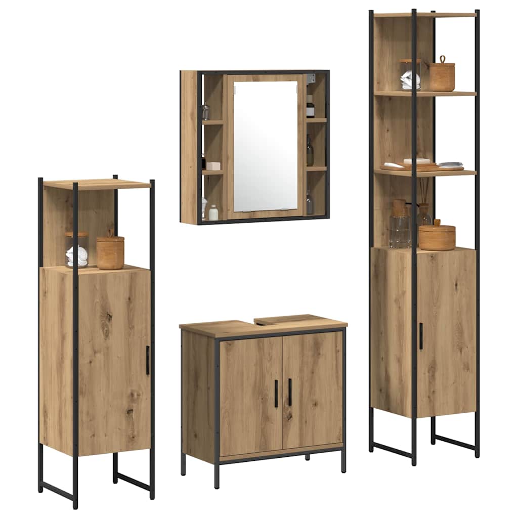 Badkamermeubelset met plank met opslag 4 pcs Bruin Bewerkt hout is nu te koop bij PeponiXL, paradijselijk wonen!