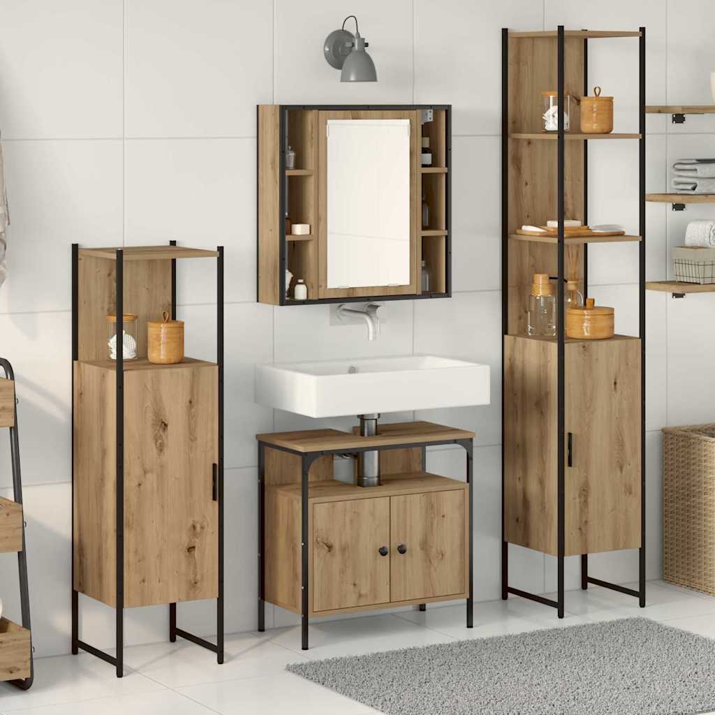 Badkamermeubelset met plank 4 pcs Artisan Eiken Bewerkt hout is nu te koop bij PeponiXL, paradijselijk wonen!