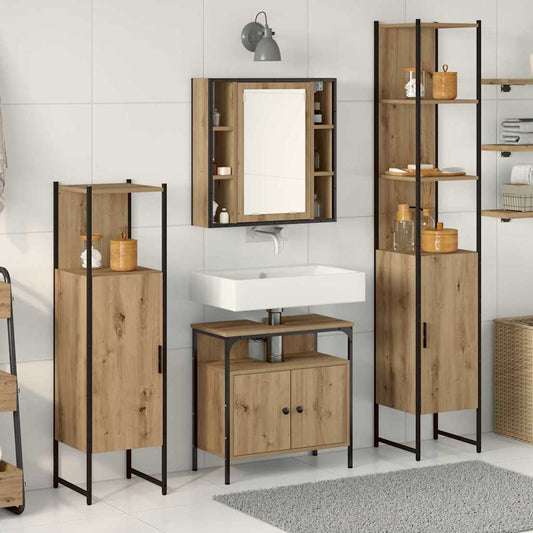 Badkamermeubelset met plank 4 pcs Artisan Eiken Bewerkt hout is nu te koop bij PeponiXL, paradijselijk wonen!
