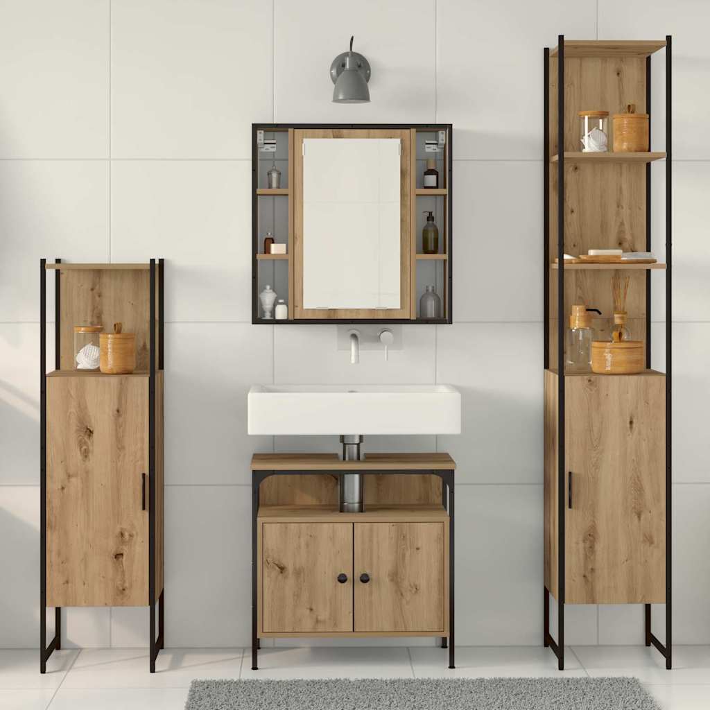 Badkamermeubelset met plank 4 pcs Artisan Eiken Bewerkt hout is nu te koop bij PeponiXL, paradijselijk wonen!