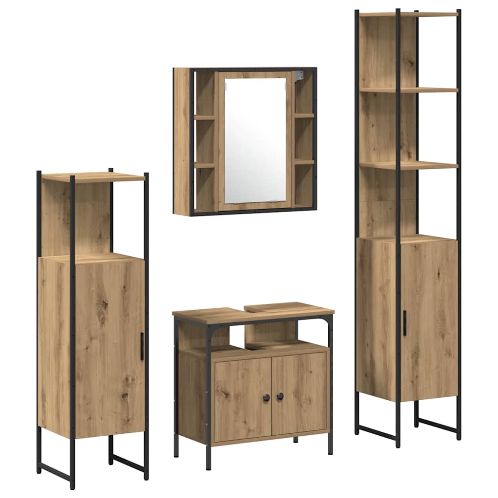 Badkamermeubelset met plank 4 pcs Artisan Eiken Bewerkt hout is nu te koop bij PeponiXL, paradijselijk wonen!