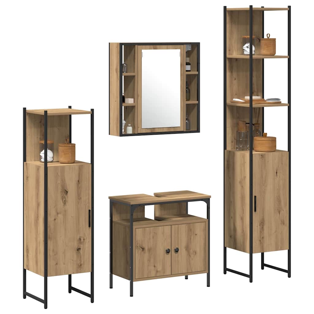 Badkamermeubelset met plank 4 pcs Artisan Eiken Bewerkt hout is nu te koop bij PeponiXL, paradijselijk wonen!