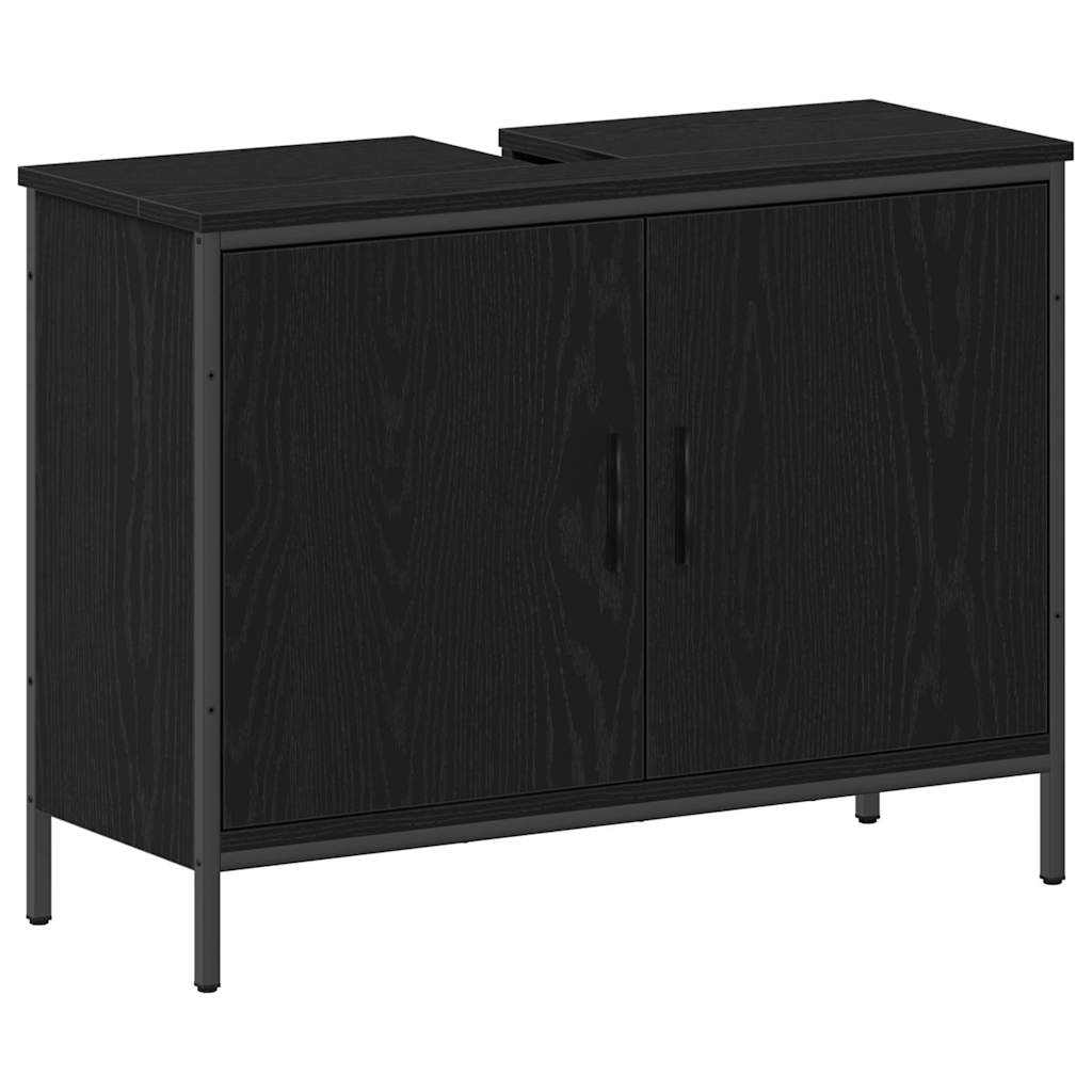 Badkamermeubelset met plank met opslag 4 pcs Zwart Bewerkt hout is nu te koop bij PeponiXL, paradijselijk wonen!