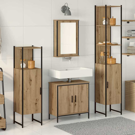 Badkamermeubelset met plank met opslag 4 pcs Bruin Bewerkt hout is nu te koop bij PeponiXL, paradijselijk wonen!
