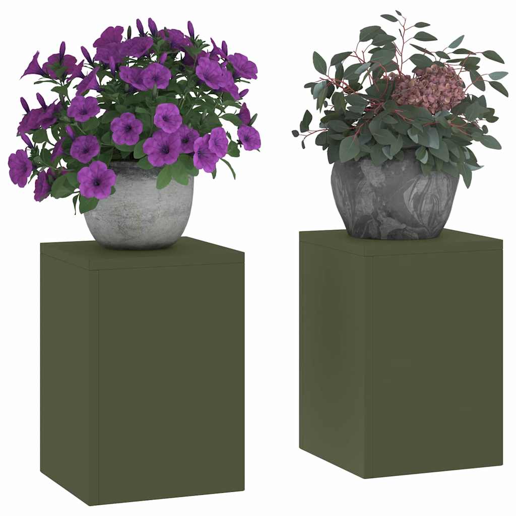 Plantenstandaard 2 pcs Olijfgroen 24 x 24 x 35 cm Staal is nu te koop bij PeponiXL, paradijselijk wonen!