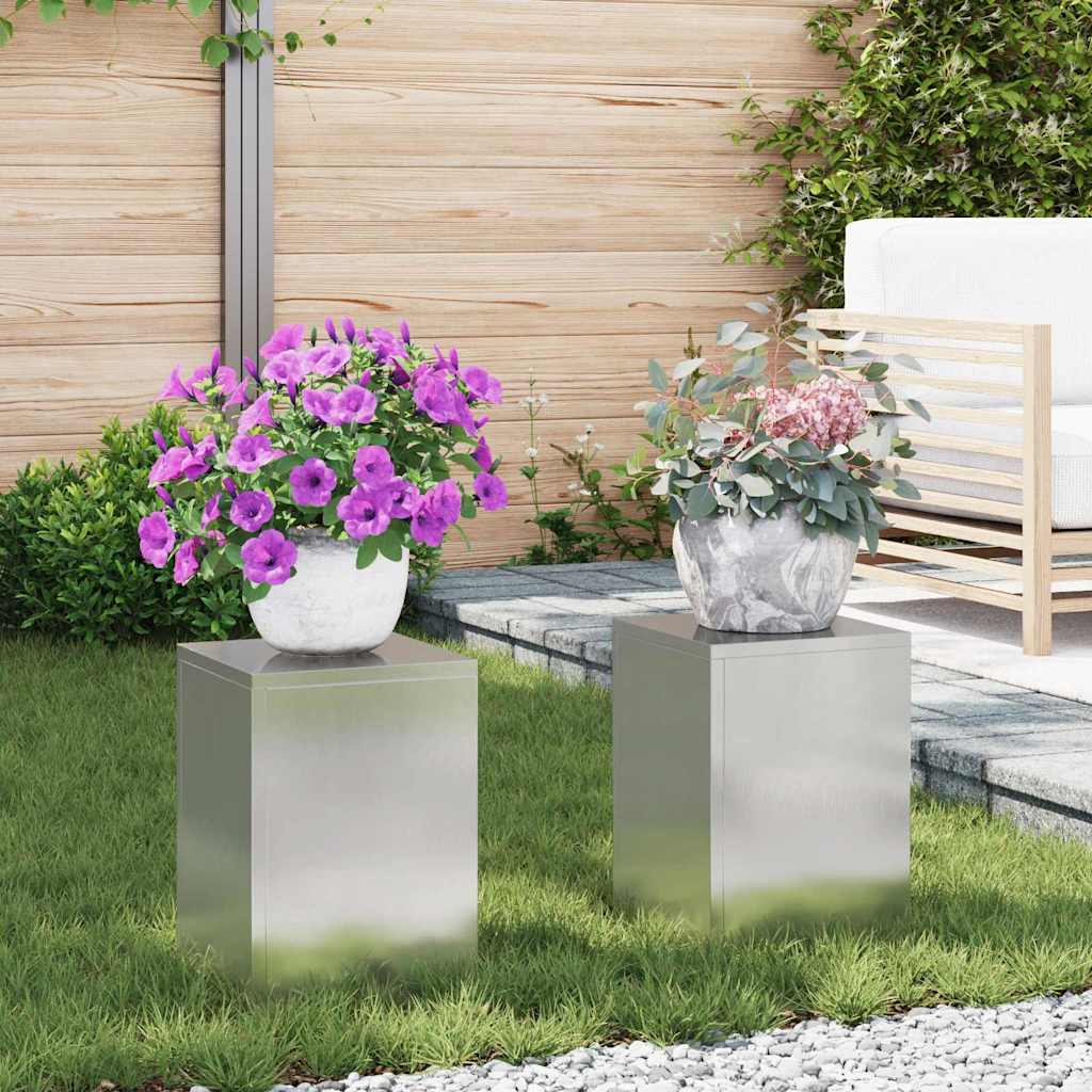 Plantenstandaard 2 pcs Zilver 24 x 24 x 35 cm Roestvrij staal is nu te koop bij PeponiXL, paradijselijk wonen!